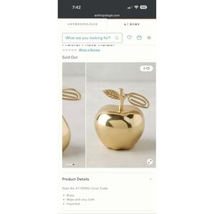 Anthropologie Brass Fruitful Apple Photo Holder